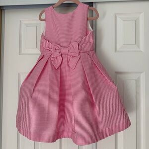 Janie and Jack Pink And White Striped Fully Lined Bow Dress  Girls Size 3